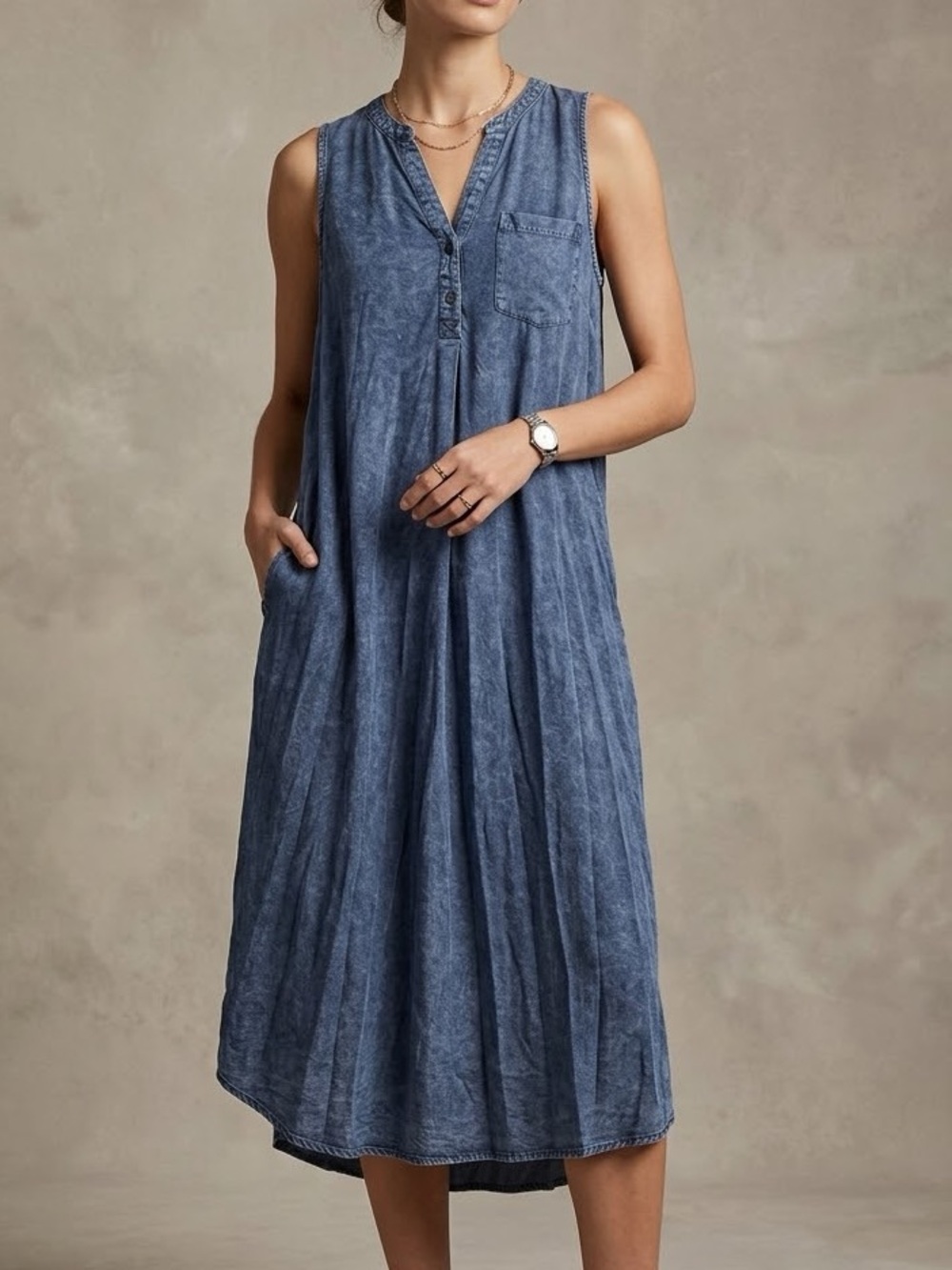 ana A New Approach‎ Blue Acid Wash Sleeveless Rayon Midi Shift Dress XL NWT